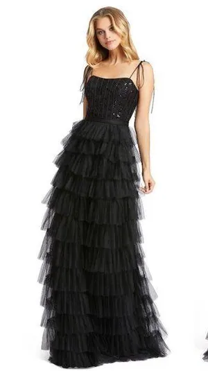 MAC DUGGAL Sequin Bustier Tier Tulle Gown in Black Size US 6 thumbnail 1