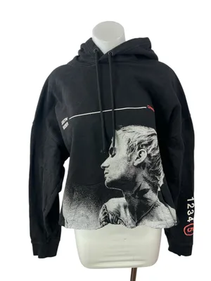 H&M x Justin Beiber Women's Black Hoodie Hooded Relaxed Sweatshirt Top Size L thumbnail 1