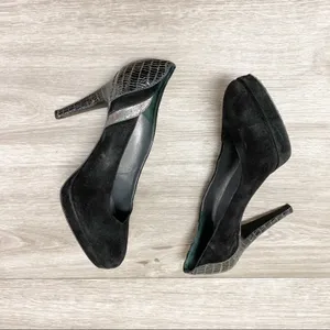 Gunmetal Black Suede Leather Platform Stiletto Pumps Italy 37 thumbnail 2