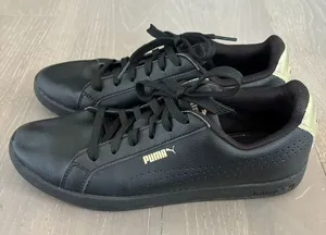 PUMA Smash Performance Black Leather Gold Metallic Shoes Wm's Sz 9 Sneakers‎ thumbnail 1