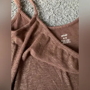 Aerie full length brown and gold maxi dress adjustable straps, size M thumbnail 5