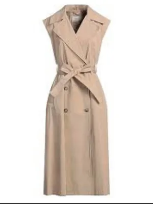 NEW H&M Sleeveless Trench Coat Layering Dress Tan Khaki Womens SMALL Belted thumbnail 3