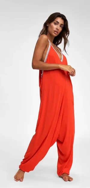 Pitusa Pima Inca Jumpsuit Blood Orange Harem Drop Crotch Standard M‎ L XL Peru thumbnail 1