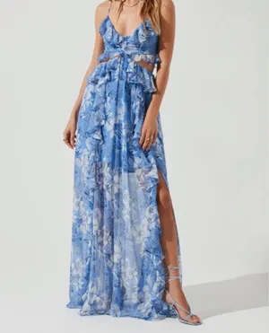 Blue Ruffle Maxi Dress thumbnail 1