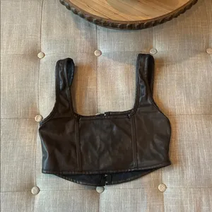 Motel Brown Faux Leather Corset Top Size Small thumbnail 7