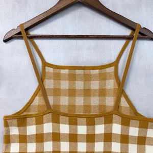 Madewell Womens Gingham Apron Sweater Tank Size XL Antique Gold Cotton Blend thumbnail 5