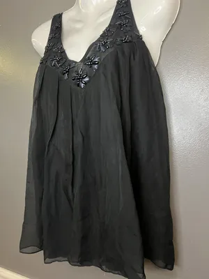 Rebecca Taylor Shirt Womens 6 Black Silk Beaded Embellished Flowy Tank Top thumbnail 4