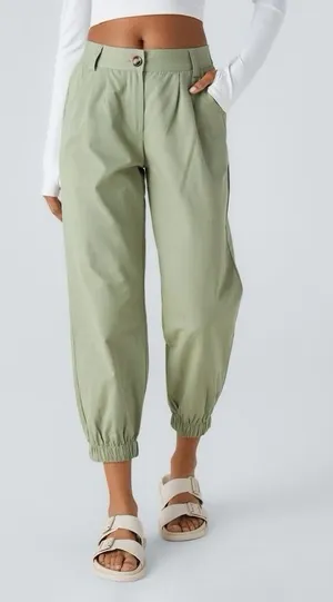 NWT Halara Mid Rise Zipper Pocket Casual Cotton Joggers Laurel Green XL‎ Comfy thumbnail 1