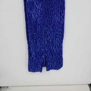 Vintage Silk Sequin Evening Gown Maxi Dress Lined Blue Elegant Zipper M/L 19"P2P thumbnail 11