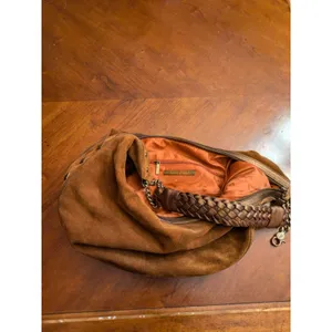 Donald Pliner Camel Suede/Metallic Cresent Studded Trim Hobo Purse thumbnail 14