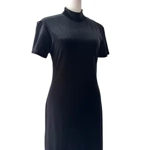 Vintage ‘90s Mica Black Velvet Mock Neck Short Sleeve Bodycon Maxi Dress thumbnail 4