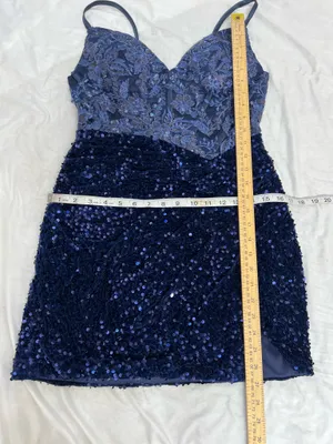 Navy Lace & Sequin Mini Dress with Spaghetti Straps size 12 thumbnail 7