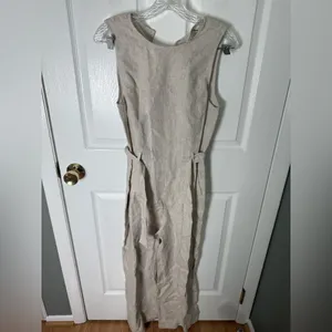 Reformation Naomi Linen Jumpsuit in Oatmeal 6 thumbnail 2