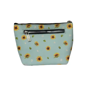Rae Dunn Blessed Sunflower Cosmetic Makeup Bag Aqua Blue Floral Pouch thumbnail 2