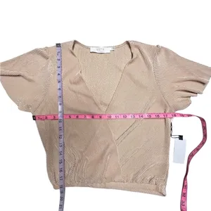 ASTR the Label Plisse Metallic Flutter Sleeve Surplice Wrap Blouse Rose Gold XL thumbnail 9