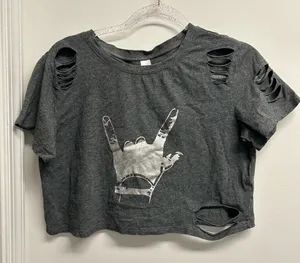 Gray Distressed women’s cropped T thumbnail 1