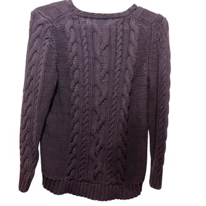 Women's XL Reg L.L. Bean Purple Cable Knit 100% Cotton Cozy‎ Scandigirl Sweater thumbnail 2