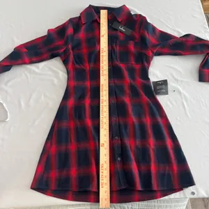 Lulus Red Navy Blue Plaid Cutout Back Mini Shirt‎ Dress NWT Medium thumbnail 8