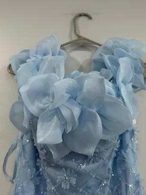 Mac Duggal 21363 Blue Off The Shoulder Embellished Dress With 3D Flower Sz 8 thumbnail 2