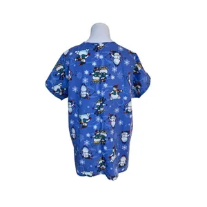 JIJ Scrubs Blue Snowman Snowflake‎ Scrub Medical Top LARGE Wintertime Snow thumbnail 3