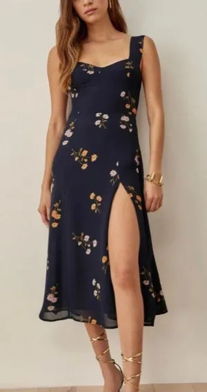 Reformation Fulton blue floral midi dress with slit thumbnail 1
