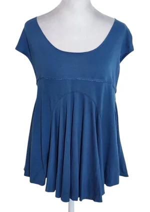 Free People Blue Short Sleeve Top with Cutout Lace Back NWT Size Medium thumbnail 1