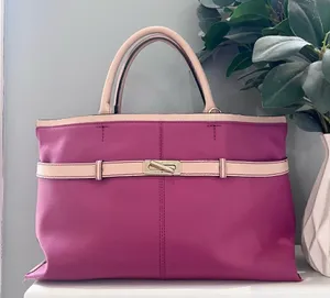 Tommy Hilfiger Leather Purse Magenta Cranberry Tan Double Handle Bag thumbnail 1