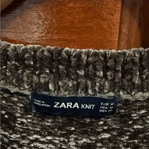 Zara Cropped olive brown chenille oversized wide crew neck sweater M thumbnail 9