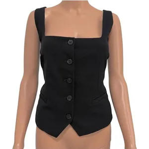 Express large square neck button front fitted vest suit top TS 3545 thumbnail 1