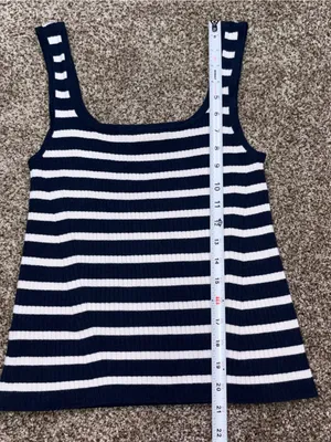 Loft Navy Blue & White Striped Ribbed Tank Top Medium thumbnail 4