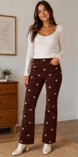 Lilly Pulitzer Corduroy Pants Brown Pink Bee‎ Embroidered Preppy Whimsical 12 thumbnail 1