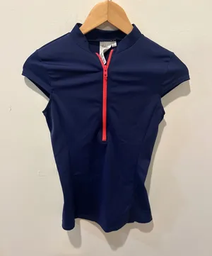Boden Womens Navy Blue Neon Pink Quarter Zip Cap Sleeve Rash Guard Top Size 2 thumbnail 1