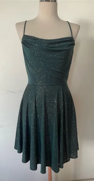 City Studio Dark Green Sparkle Cowl Neck Mini Dress thumbnail 1