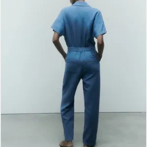 Zara Women’s Blue Denim Cotton‎ Linen Blend Jumpsuit Size Medium thumbnail 9