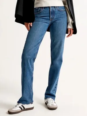 Abercrombie 90s Straight Jeans Curve Love Mid Rise Womens Size 26 2 Long Denim thumbnail 1