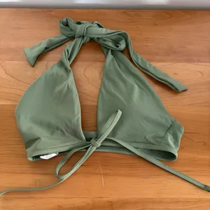 Aerie Olive Green Ribbed Bikini Set Scoop Halter Top L Bottoms M Cheekier 2pc thumbnail 5