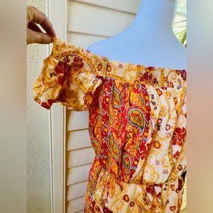 Free People Carmen Boho Floral Orange Jumpsuit Flowy size small thumbnail 10