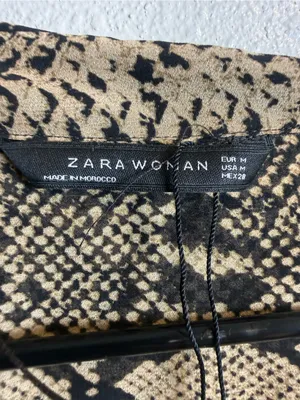 Zara Woman Snake Print Wrap‎ Blouse Beige Black Long Sleeve Size M thumbnail 4