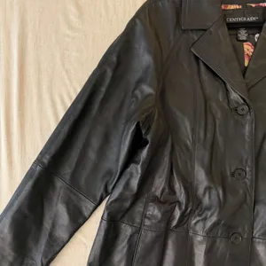 Centigrade Leather Coat women‎ L Black Floral Lining Mid Length Jacket vintage thumbnail 11
