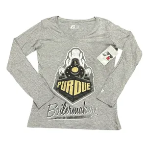Purdue Boilermakers Long Sleeve V-Neck Graphic Tee Gray College Game Day NCAA thumbnail 1
