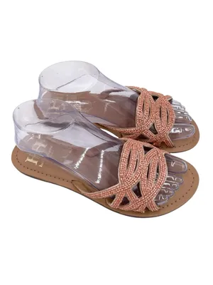 Haute Hippie Beaded Embellished Slide Sandals Women's Size 7 Peach Pink Bohemian thumbnail 2