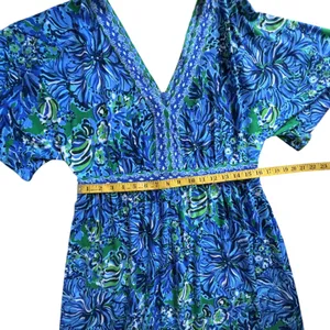 Lilly Pulitzer Addison‎ Floral Maxi Dress Size 14 Abaco Blue Turtle Awe Preppy thumbnail 13
