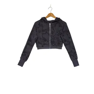 Buff Bunny Collection Cropped Zip Up Hoodie Charcoal Leaf Print Athleisure‎ M thumbnail 4