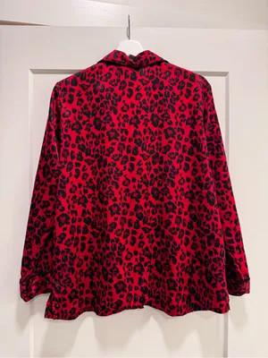 Cabernet red and black Satin Leopard Print Button Down Pajama Top Size M thumbnail 5