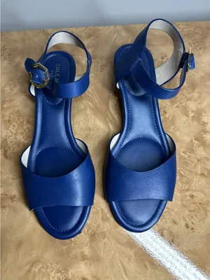 Cole Haan Grand.OS Blue Leather Ankle Strap Wedge Sandals Size 6B thumbnail 3