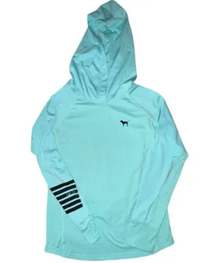 Victoria's Secret PINK Logo Sport AQUA Hoodie TURQUOISE Shirt THUMBHOLE large thumbnail 2