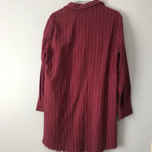 Umgee • Red Striped Long Sleeve Shirt Dress with Pockets Fringe Hem Medium thumbnail 2