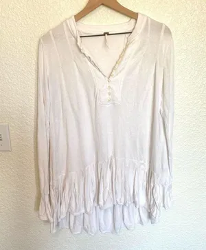 Free People Women's XS Your Girl Ruffle Tunic Dress White Boho Flowy Casual thumbnail 3