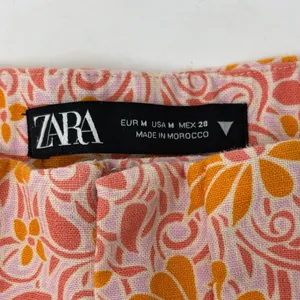 Zara Women's Medium Printed Bright Linen Blend Shorts Orange Pink Floral Pattern thumbnail 4