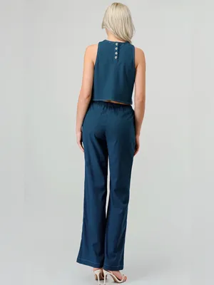 Rowan Coastal Linen Blend 2-Piece Set Crop Top & Wide Leg Pants Size Medium thumbnail 2
